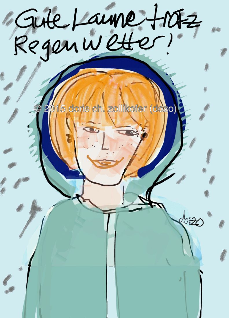 Gute Laune trotz Regenwetter, Zeichnung von dozo
